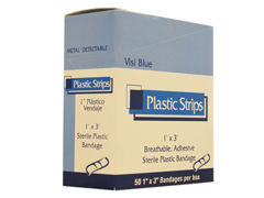 0750  Plastic Hi-Vis Blue Metal Detectable 1" x 3" 50/Box