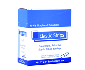 0751  Elastic Hi-Vis Blue Metal Detectable Bandage 1" x 3" 40/Box