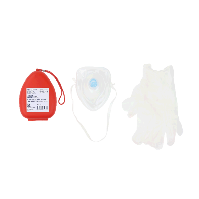 4924 CPR Rescue Mask w/ One-Way Valve, Red hard case with gloves