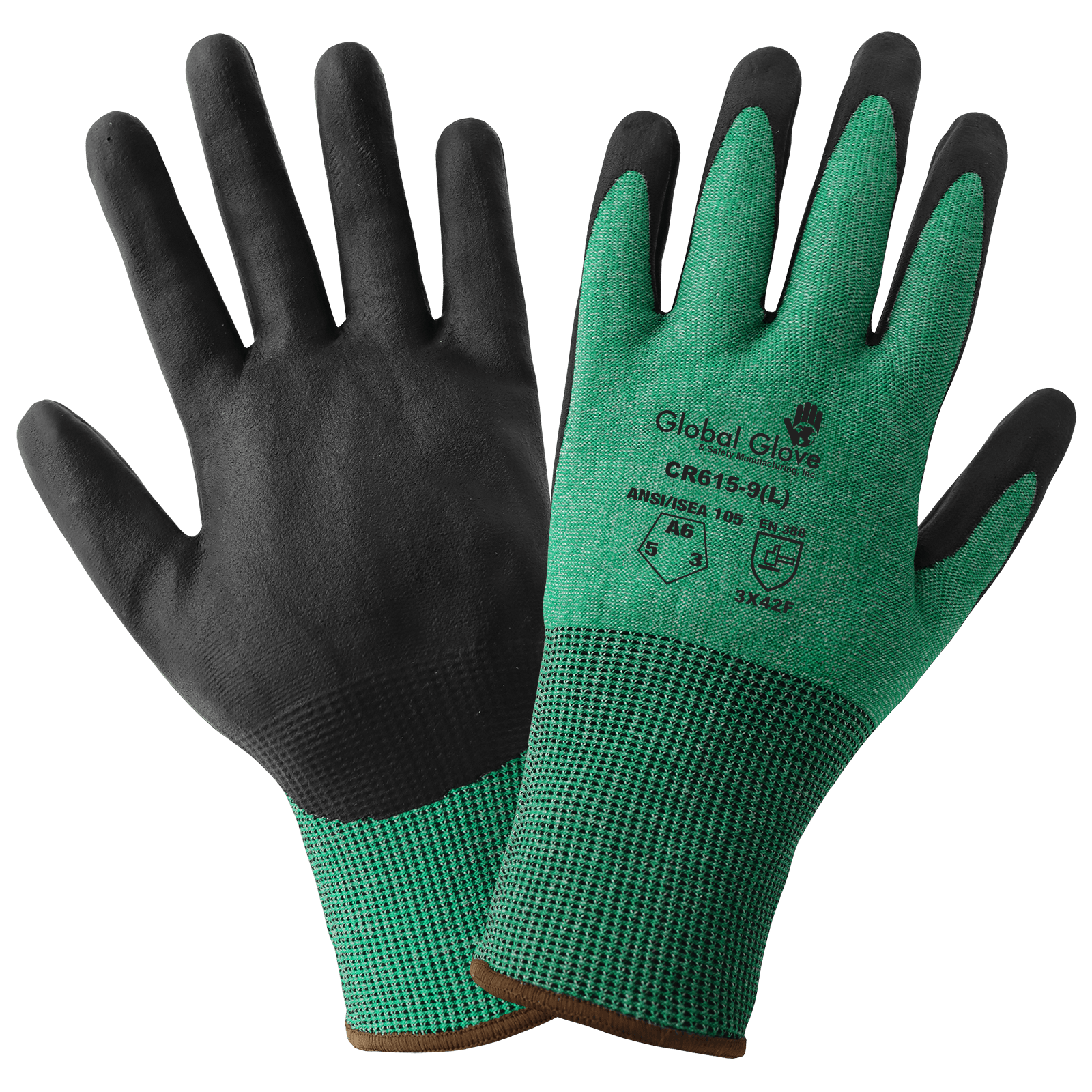CR615-8 Green-and-White HPPE Nitrile-Coated Gloves with Cut, Abrasion, and Puncture Resistance