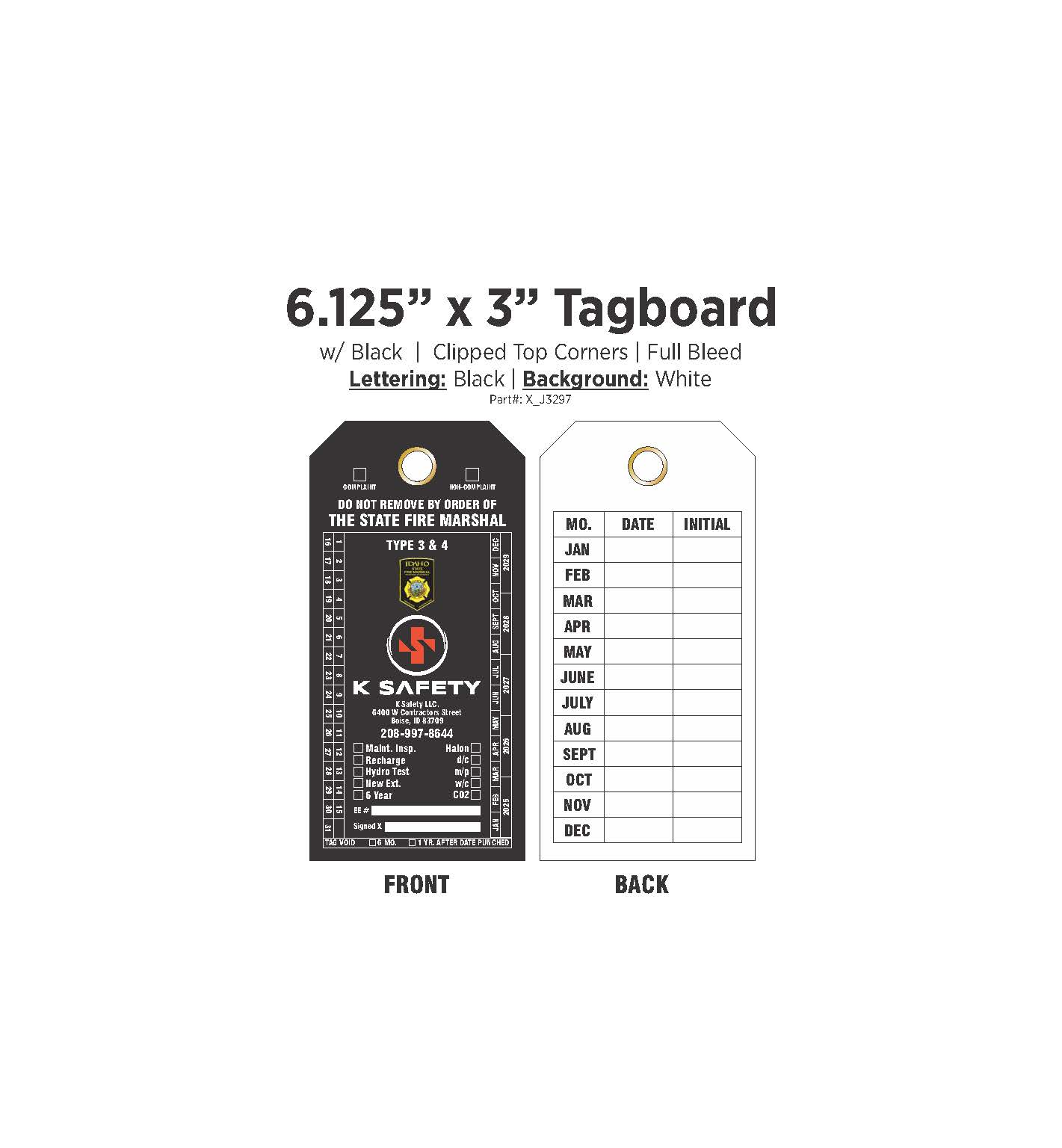 X-J3297 K Safety ID Fires Extinguisher Tag