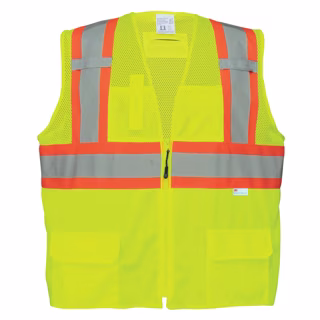 FrogWear® HV Yellow/Green, Mesh Polyester High-Visibility 6 Pocket Surveyors Safety Vest