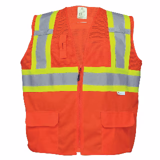 FrogWear® HV Solid and Mesh Polyester High-Visibility Orange Surveyors Safety Vest