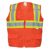 FrogWear® HV Solid and Mesh Polyester High-Visibility Orange Surveyors Safety Vest